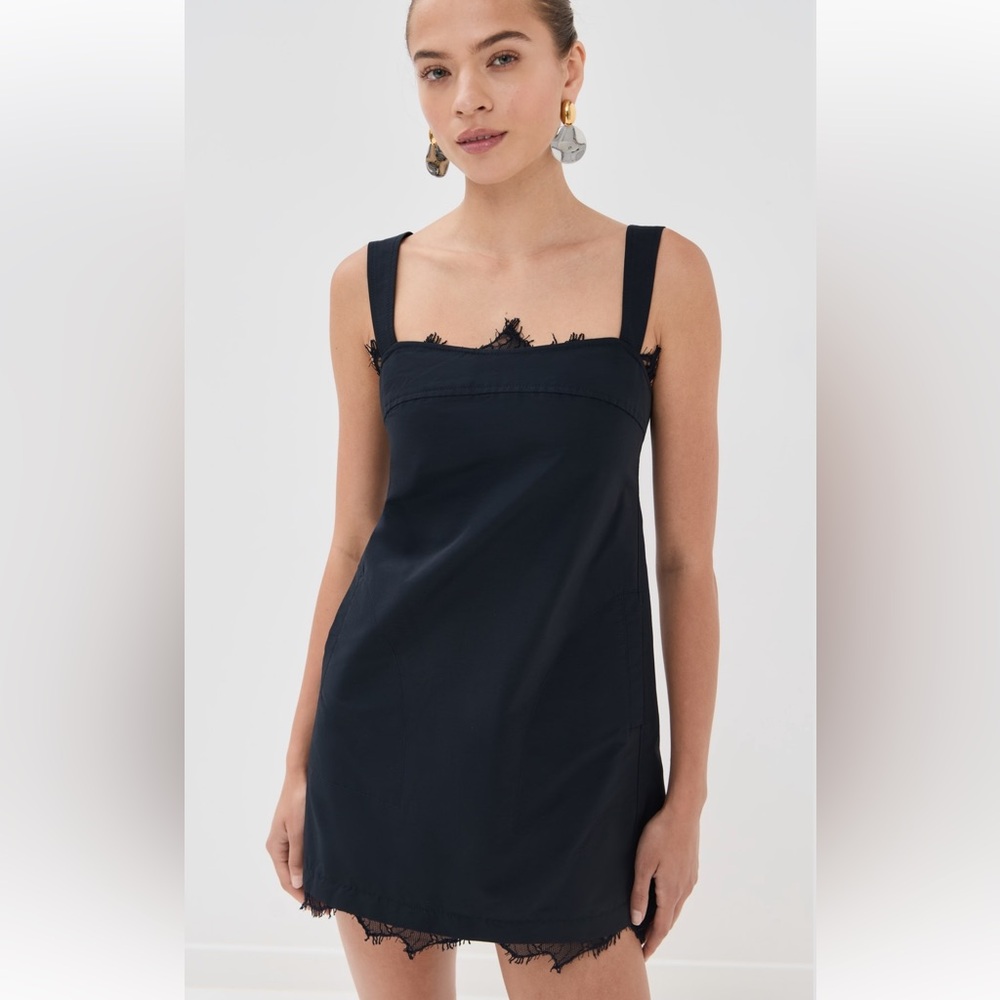 SIMKHAI Sloan Mini Dress, Square Neck with Lace Trim, Pockets, LBD, Date Night